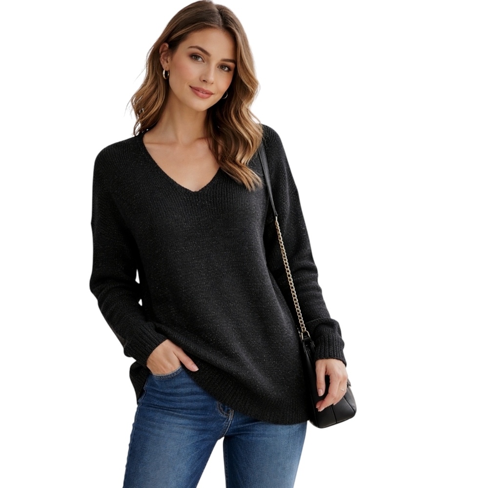 Bianca Nygard Lambswool Blend Shimmer V-Neck Sweater Black Size S Open To Offers